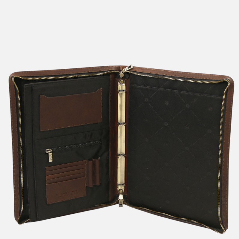 Augusto Leather document case with ring binder - Καφέ σκούρο - Image 4