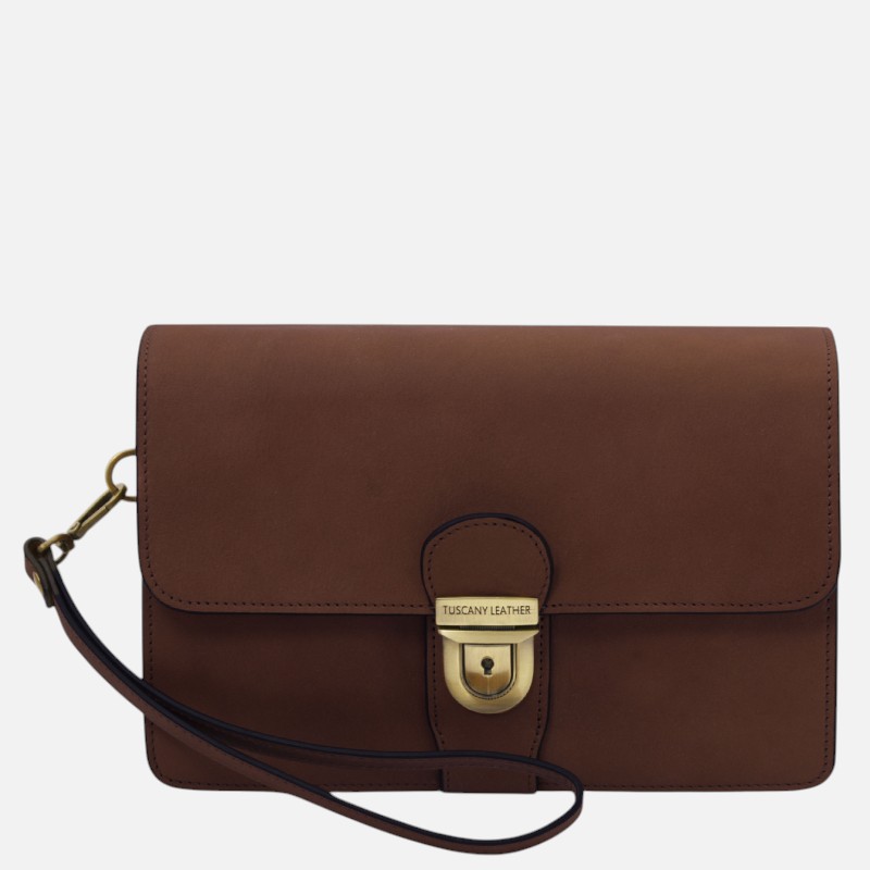 Oliver Leather handy wrist bag - Καφέ σκούρο