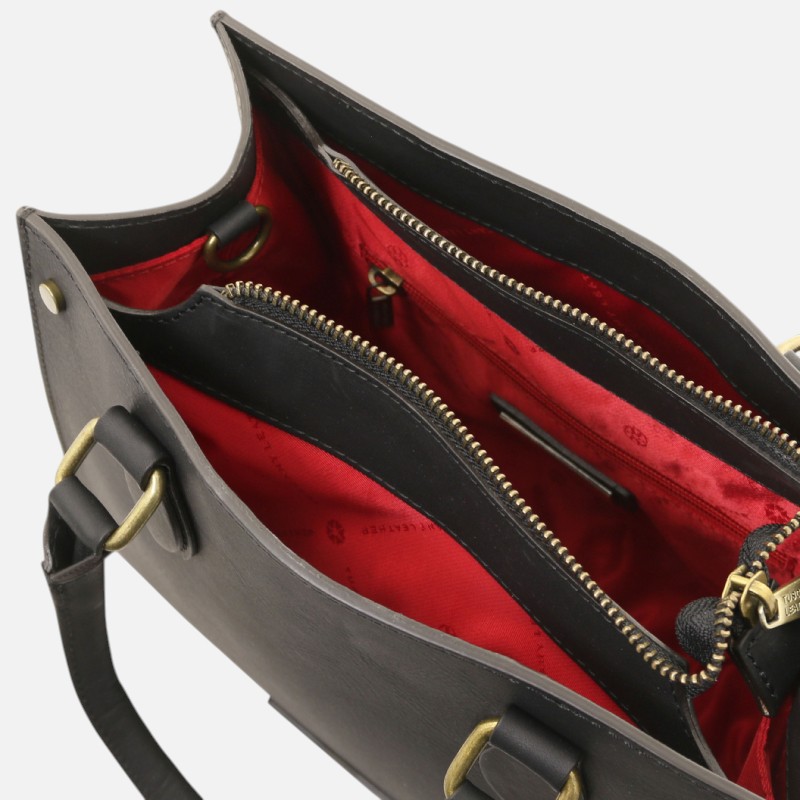 Cipro Leather Handbag and Leather Wallet - Μαύρο - Image 6