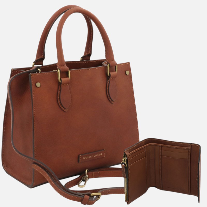 Cipro Leather Handbag and Leather Wallet - Καφέ - Image 2