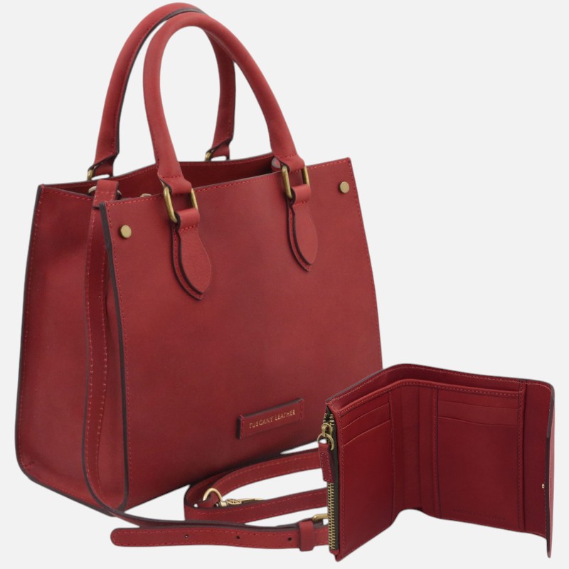 Cipro Leather Handbag and Leather Wallet - Κόκκινο - Image 2