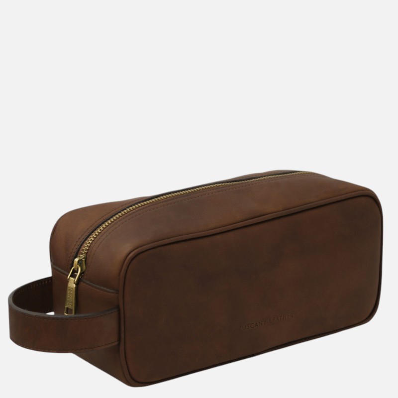 Harvey Leather toiletry bag - Καφέ σκούρο - Image 2
