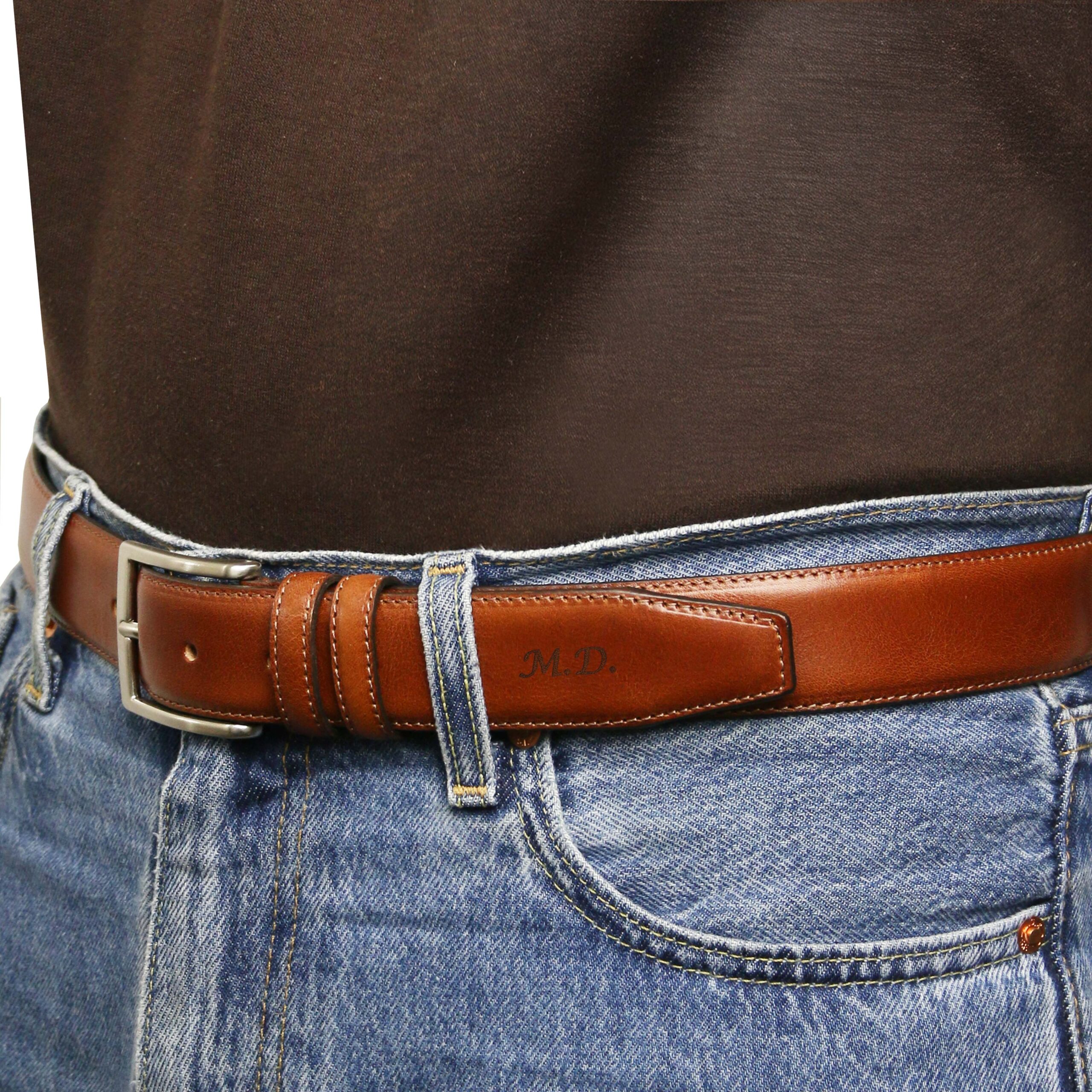 Handcrafted leather belt 35mm for jeans - Καφέ σκούρο - Image 4