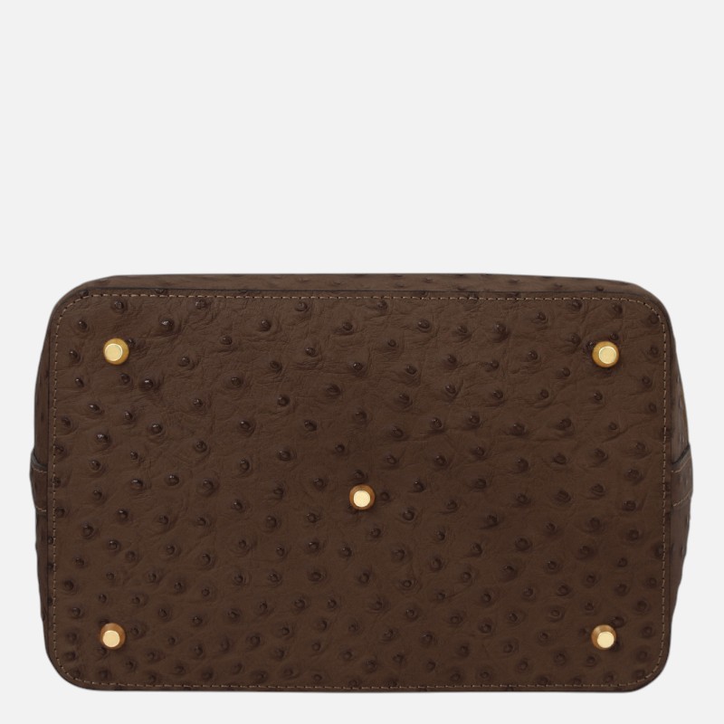 Ostrea Suede and ostrich-effect printed leather bucket bag - Σοκολατί - Image 6