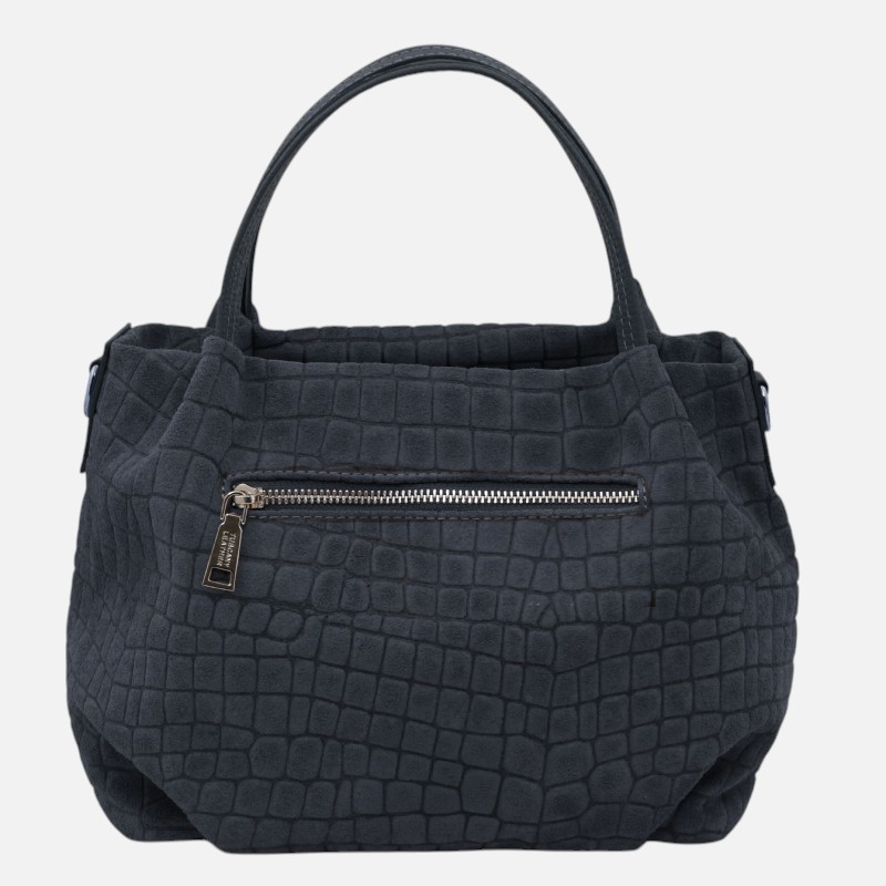 Nora Cocoon Suede leather handbag with croc print - Μπλε σκούρο - Image 6