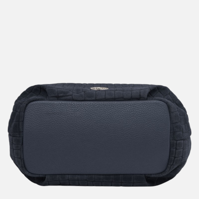 Nora Cocoon Suede leather handbag with croc print - Μπλε σκούρο - Image 7