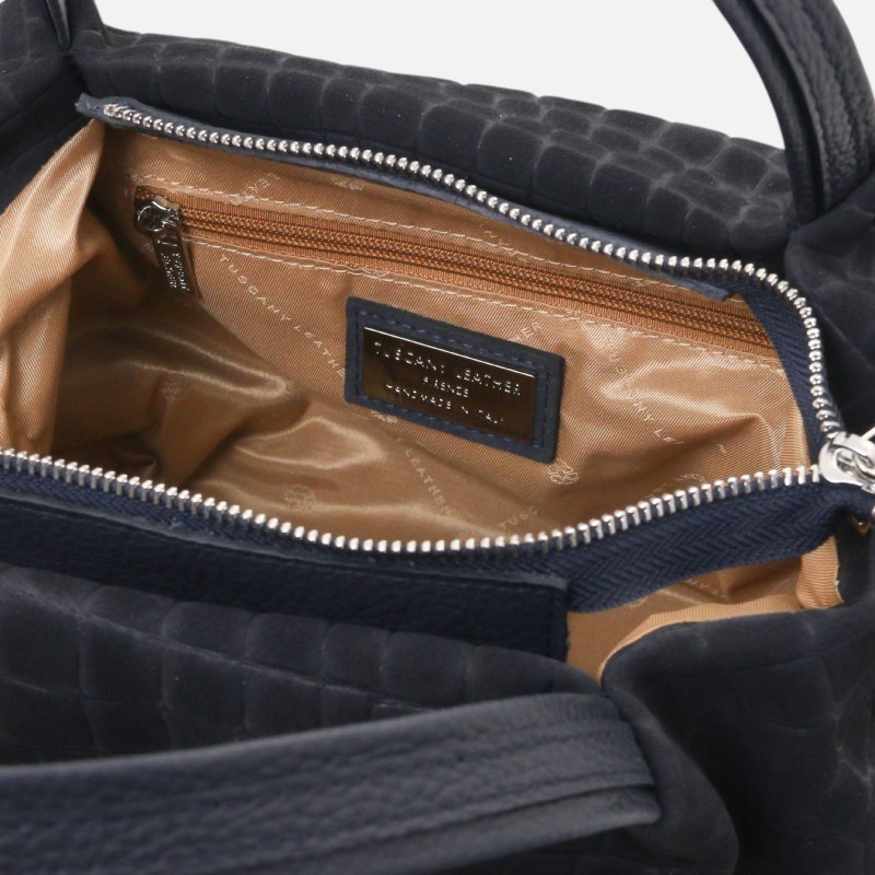 Nora Cocoon Suede leather handbag with croc print - Μπλε σκούρο - Image 4