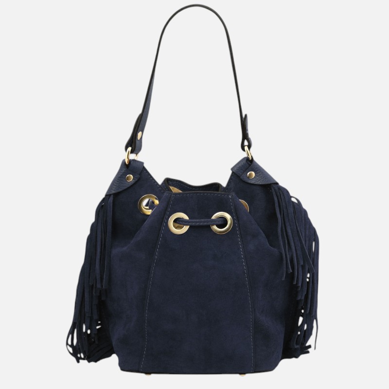Nomade Suede leather fringe bucket bag - Μπλε σκούρο - Image 5