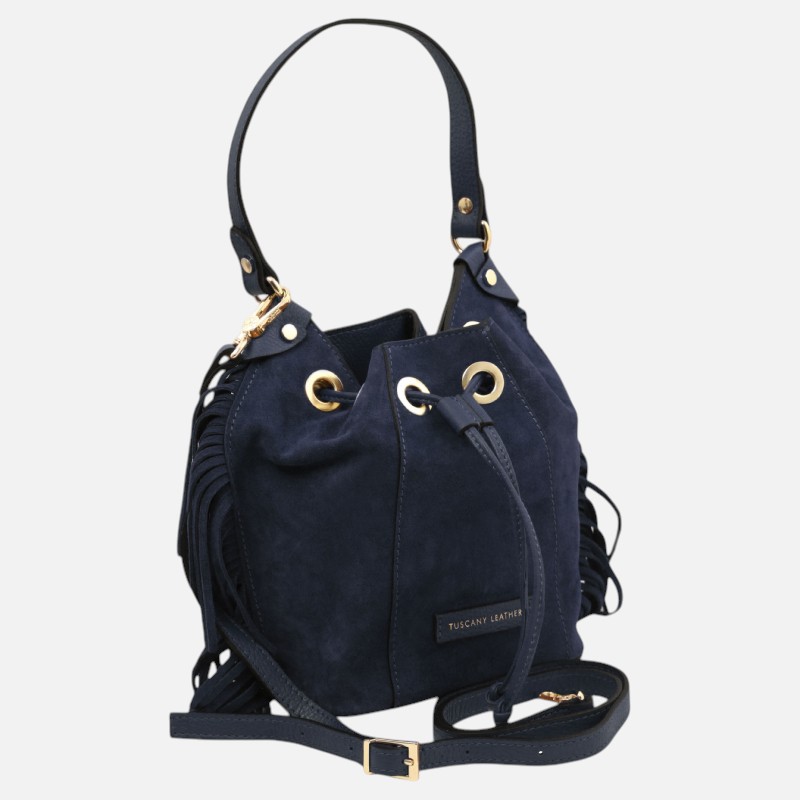 Nomade Suede leather fringe bucket bag - Μπλε σκούρο - Image 2