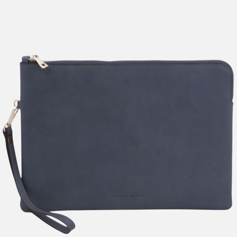 Giulio Maxi leather clutch with handle - Μπλε σκούρο
