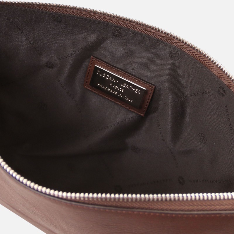 Giulio Maxi leather clutch with handle - Καφέ σκούρο - Image 3