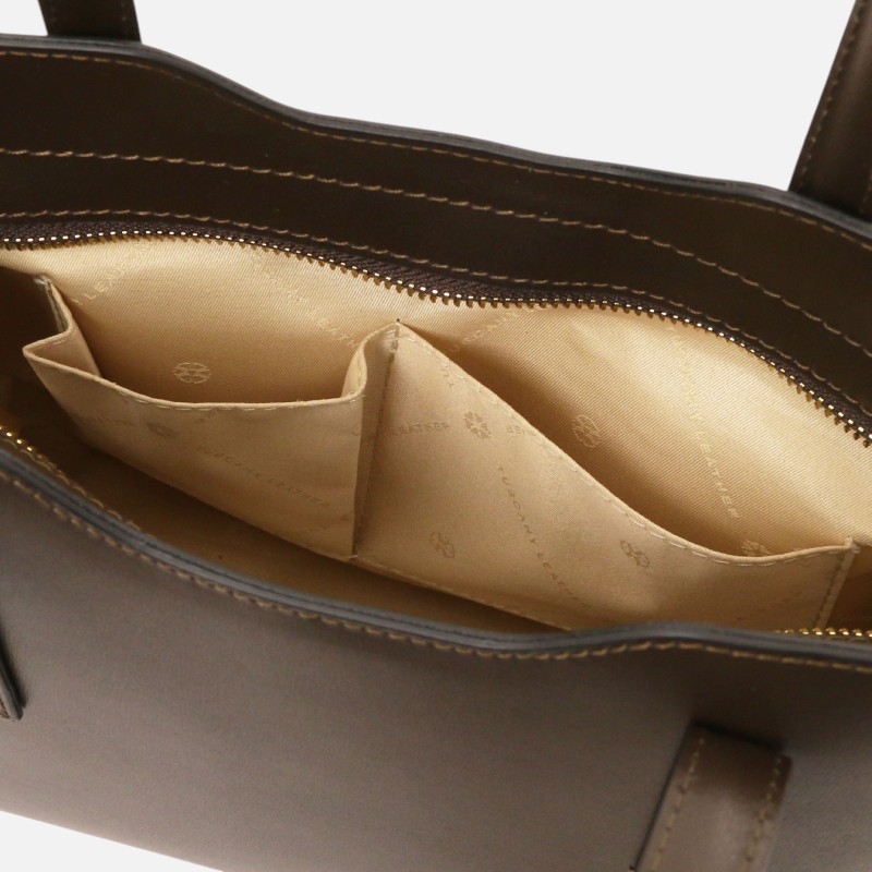 Olimpia Leather tote - Medium size - Σοκολατί - Image 4