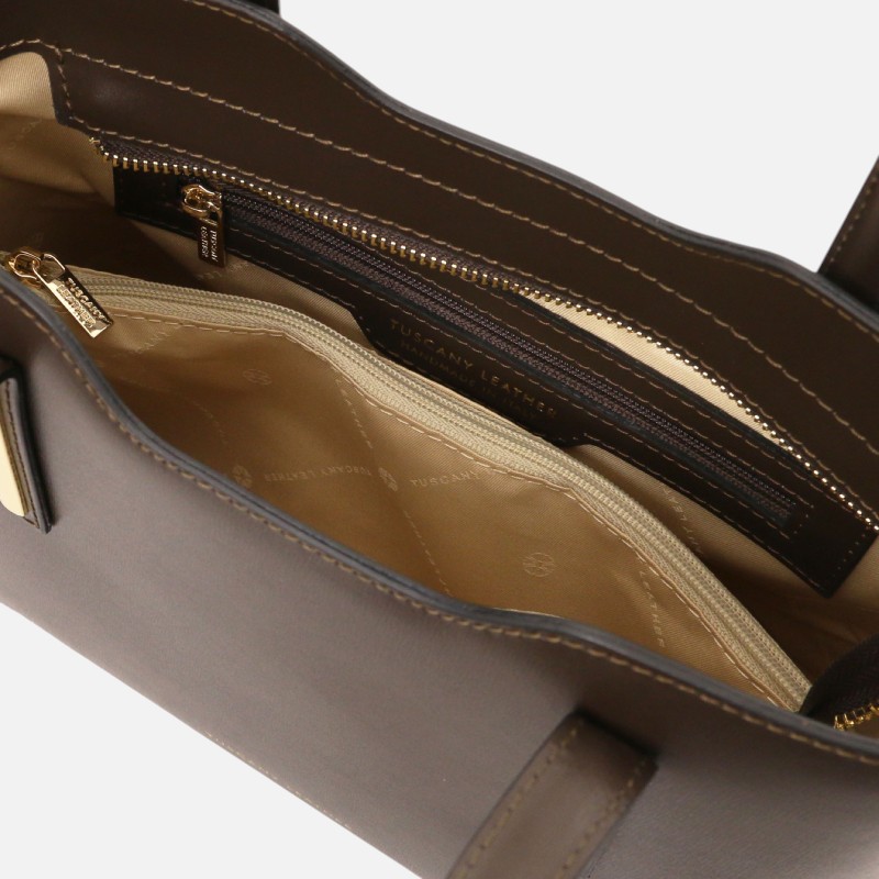 Olimpia Leather tote - Medium size - Σοκολατί - Image 3