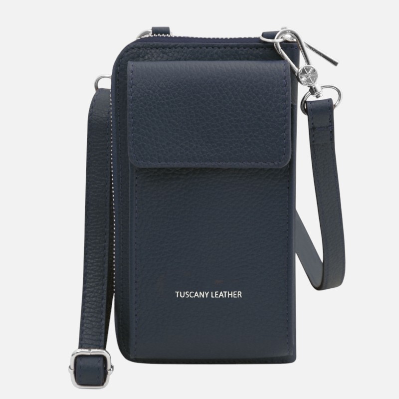 TL Bag Leather wallet/phone holder with strap - Μπλε σκούρο