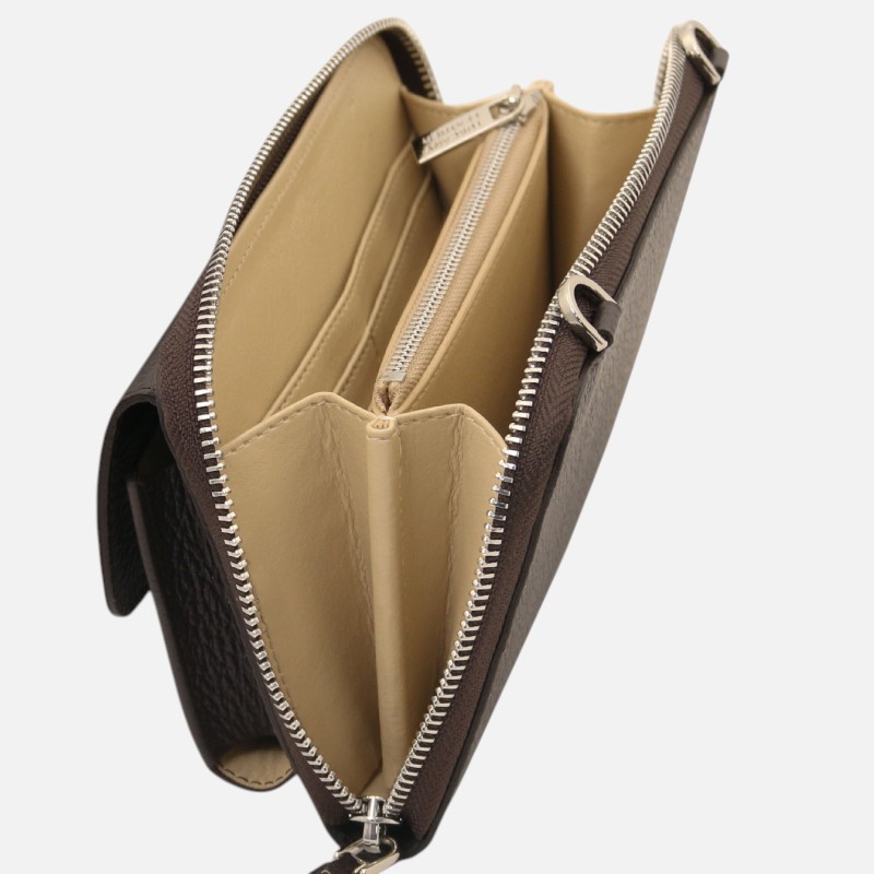 Urania Leather wallet/phone holder with strap - Σοκολατί - Image 4