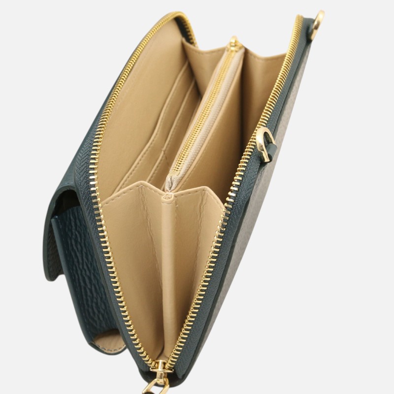 Urania Leather wallet/phone holder with strap - Πετρόλ - Image 4