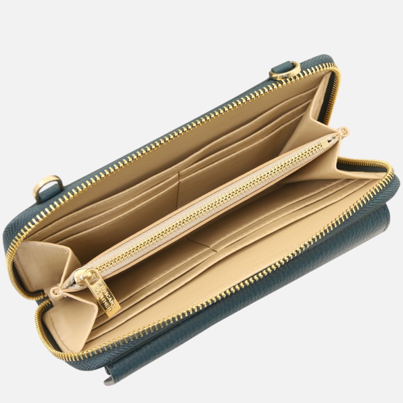 Urania Leather wallet/phone holder with strap - Πετρόλ - Image 3