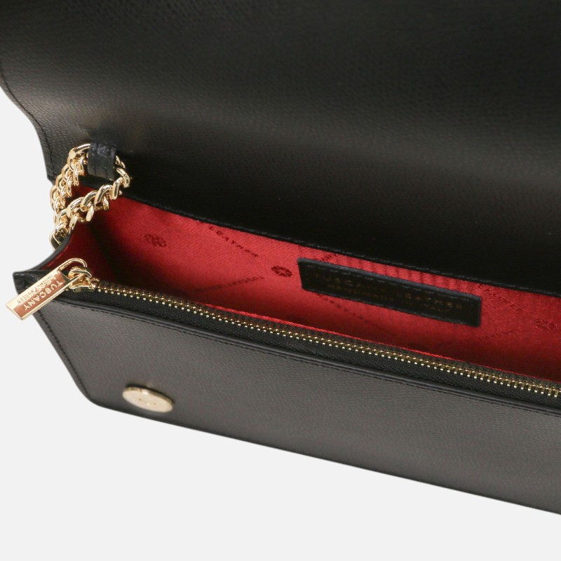 Opera Leather clutch with chain strap - Μαύρο - Image 3