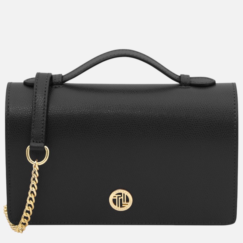Opera Leather clutch with chain strap - Μαύρο