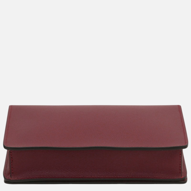 Opera Leather clutch with chain strap - Μπορντώ - Image 6