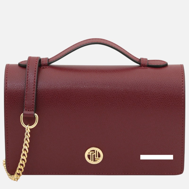 Opera Leather clutch with chain strap - Μπορντώ - Image 4