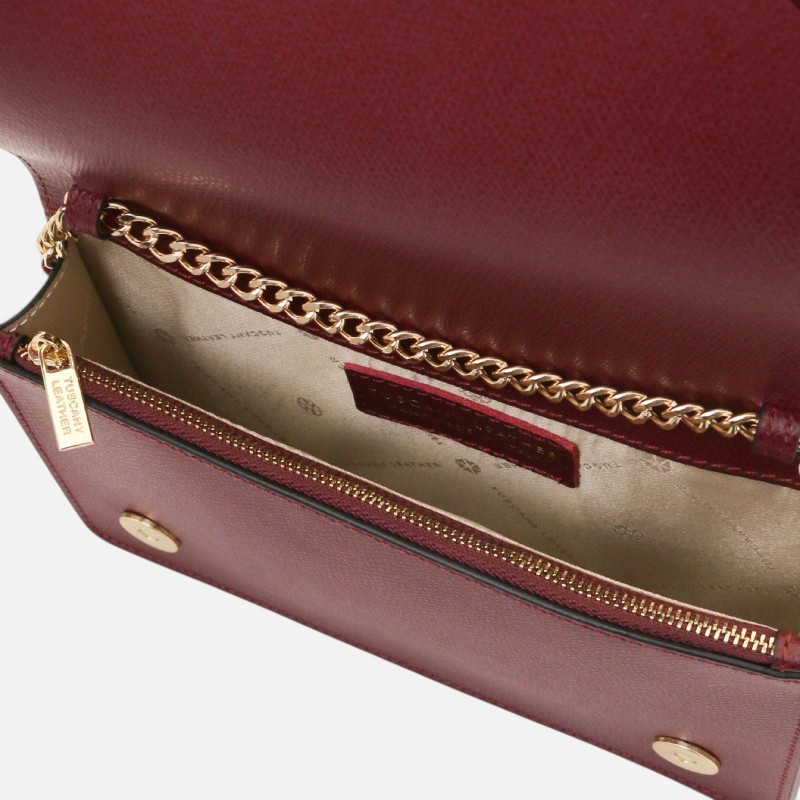 Opera Leather clutch with chain strap - Μπορντώ - Image 3