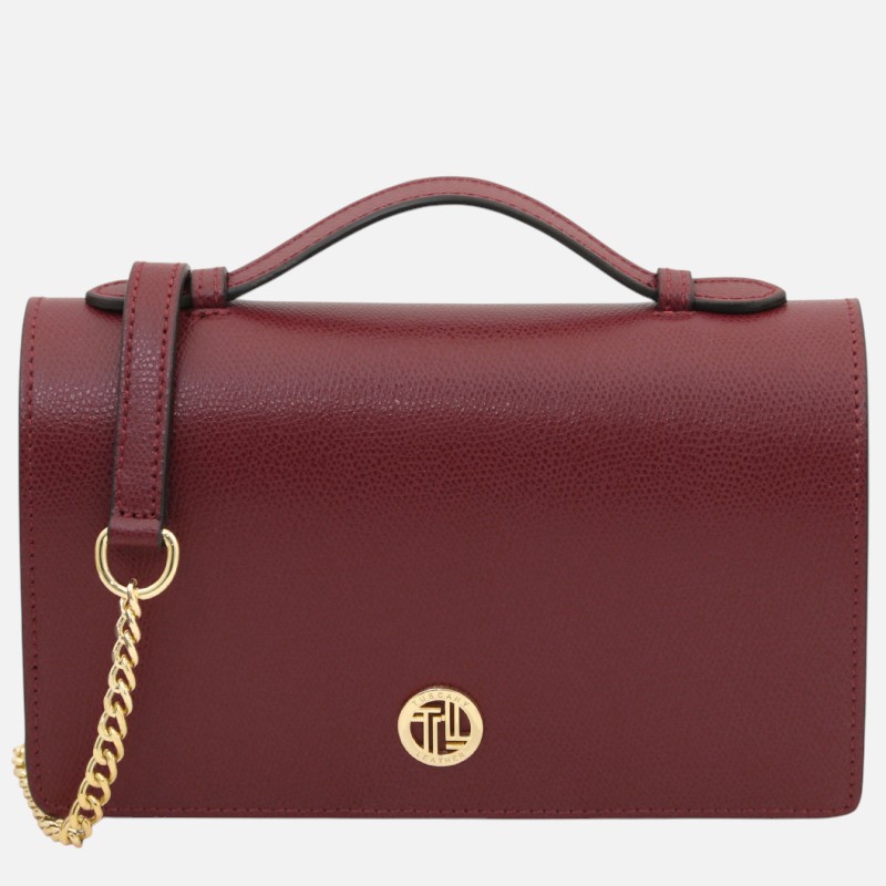 Opera Leather clutch with chain strap - Μπορντώ