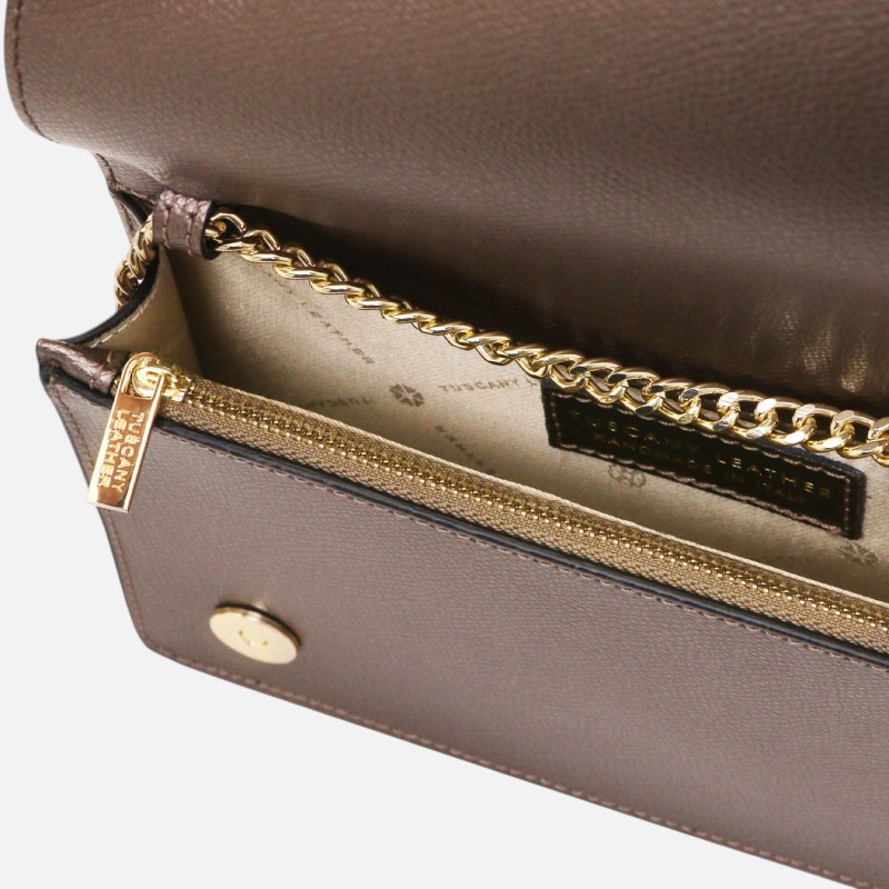 Opera Leather clutch with chain strap - Μπρονζέ - Image 2