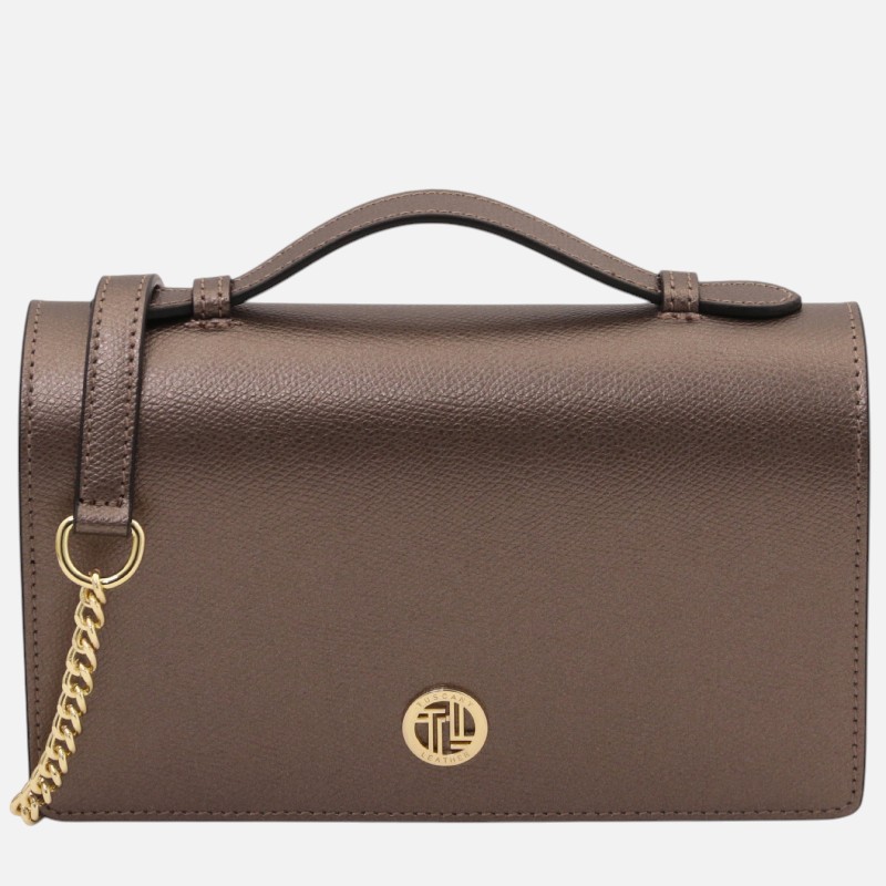 Opera Leather clutch with chain strap - Μπρονζέ