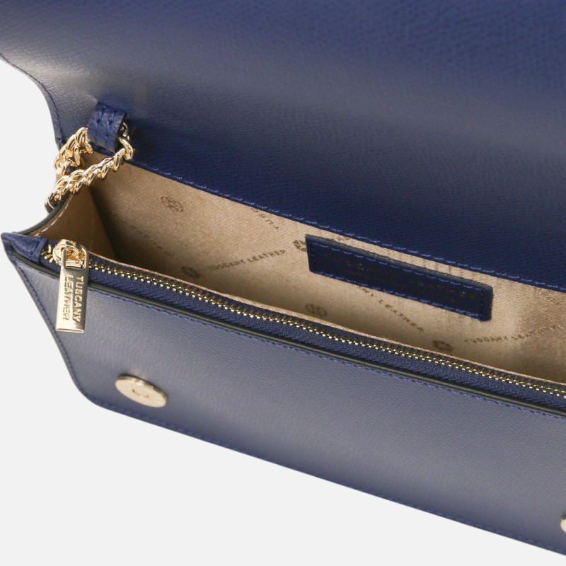 Opera Leather clutch with chain strap - Μπλε σκούρο - Image 3