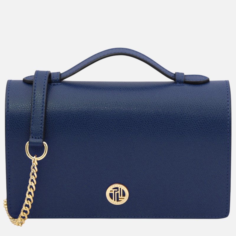 Opera Leather clutch with chain strap - Μπλε σκούρο