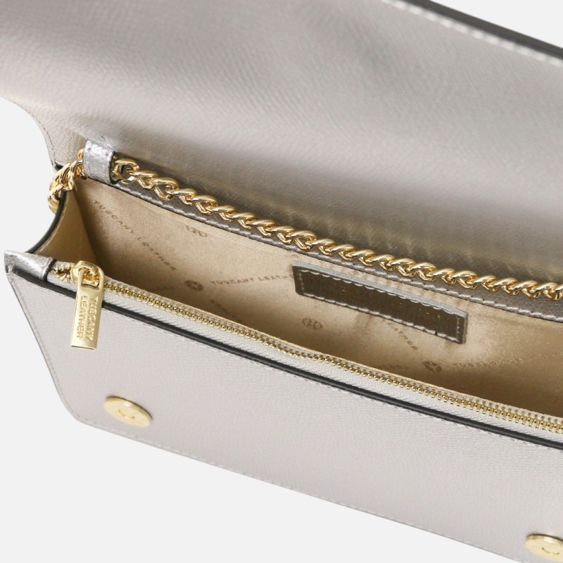 Opera Leather clutch with chain strap - Ασημί - Image 2