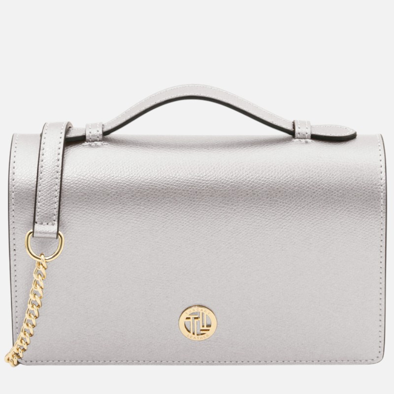 Opera Leather clutch with chain strap - Ασημί