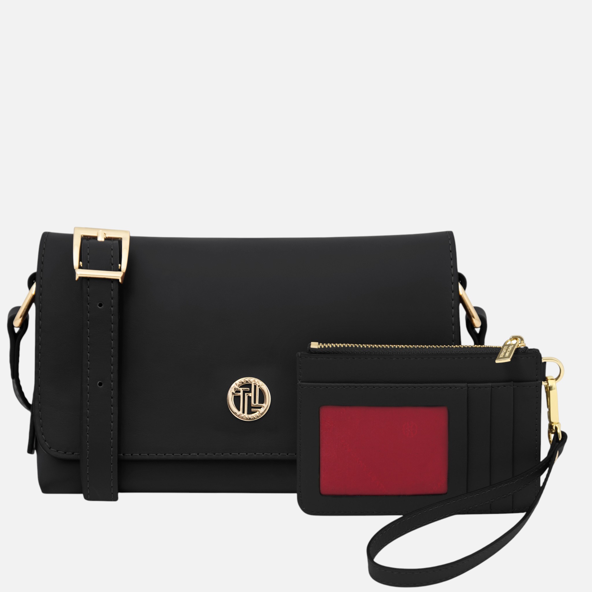 Moorea Soft leather shoulder bag and Leather Card Holder - Μαύρο
