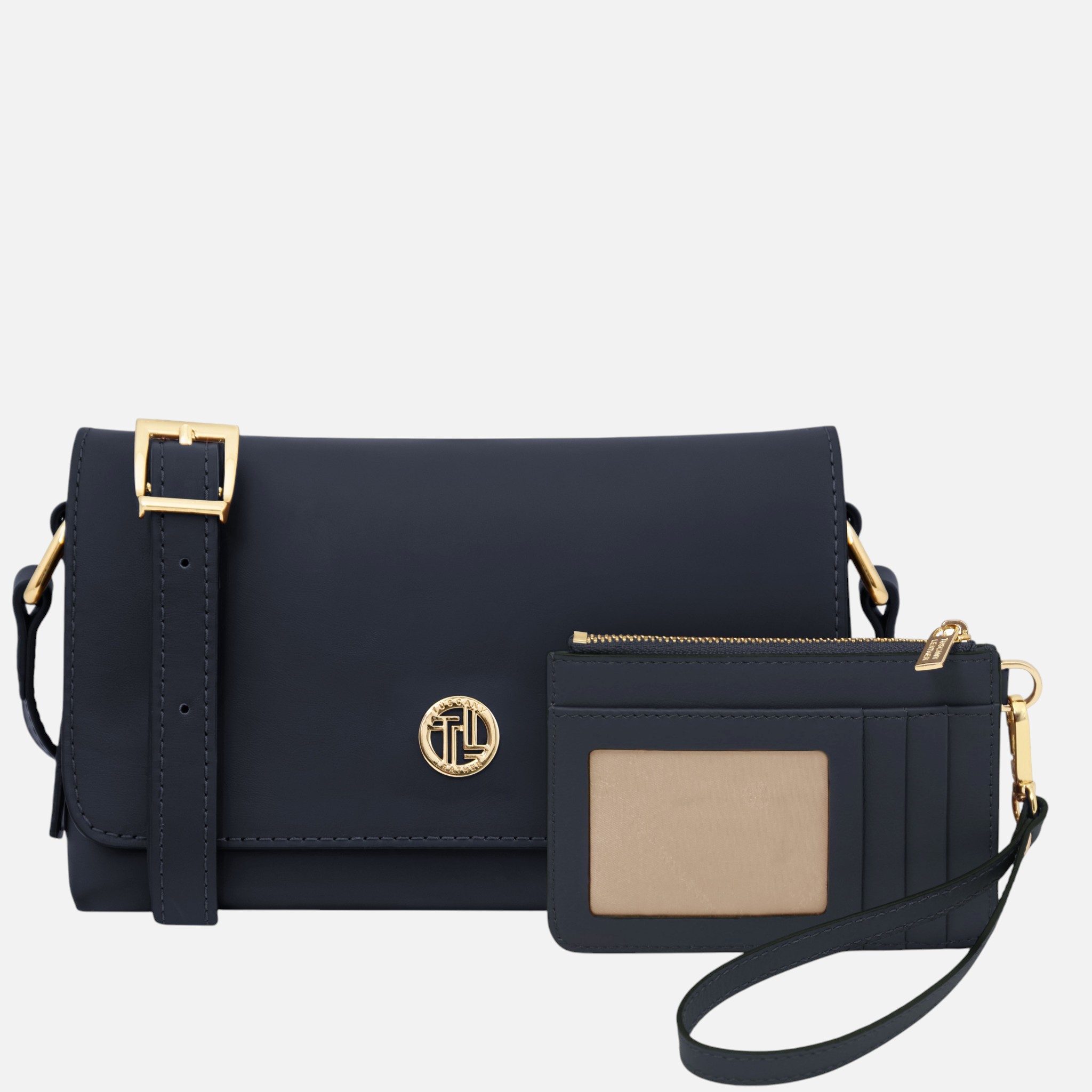 Moorea Soft leather shoulder bag and Leather Card Holder - Μπλε σκούρο
