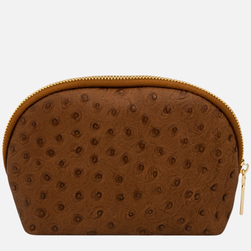 Vera Leather toiletry case in ostrich-print leather - Κονιάκ - Image 5