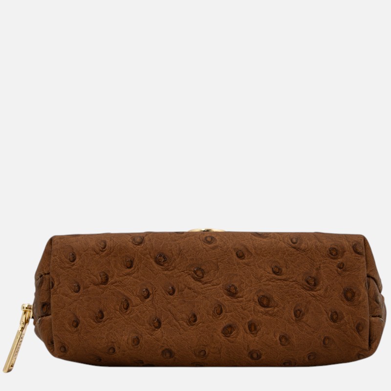 Vera Leather toiletry case in ostrich-print leather - Κονιάκ - Image 4
