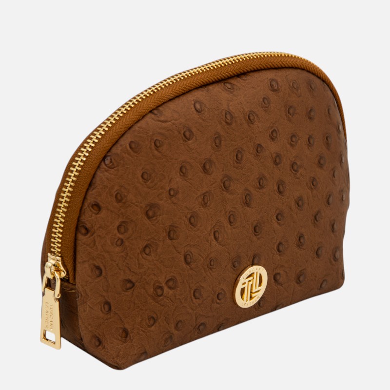 Vera Leather toiletry case in ostrich-print leather - Κονιάκ - Image 2